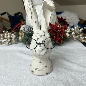 White Rabbit Bust with Black Wire Frame Glasses